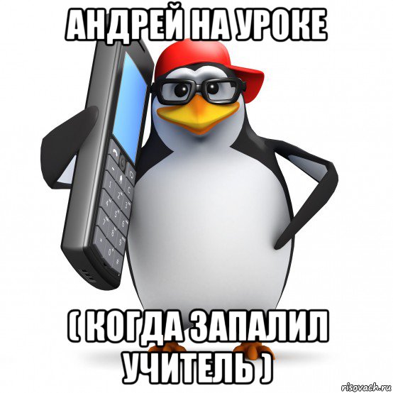 андрей на уроке ( когда запалил учитель ), Мем   Пингвин звонит