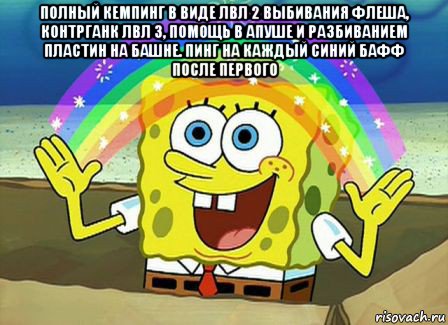 полный кемпинг в виде лвл 2 выбивания флеша, контрганк лвл 3, помощь в апуше и разбиванием пластин на башне. пинг на каждый синий бафф после первого , Мем Воображение (Спанч Боб)