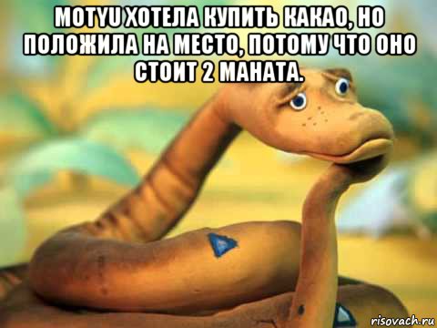 motyu хотела купить какао, но положила на место, потому что оно стоит 2 маната. , Мем  задумчивый удав