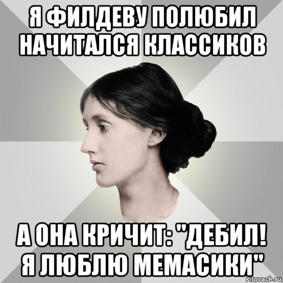 я филдеву полюбил начитался классиков а она кричит: "дебил! я люблю мемасики", Мем филологическая дева