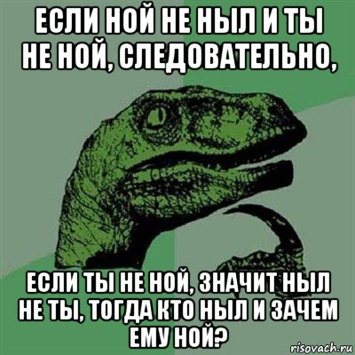 если ной не ныл и ты не ной, следовательно, если ты не ной, значит ныл не ты, тогда кто ныл и зачем ему ной?, Мем Филосораптор