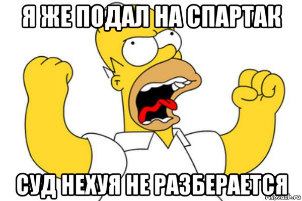 я же подал на спартак суд нехуя не разберается, Мем Разъяренный Гомер