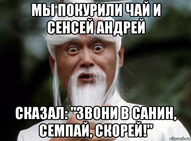 мы покурили чай и сенсей андрей сказал: "звони в санин, семпай, скорей!"