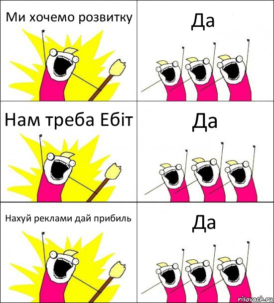 Ми хочемо розвитку Да Нам треба Ебіт Да Нахуй реклами дай прибиль Да, Комикс кто мы