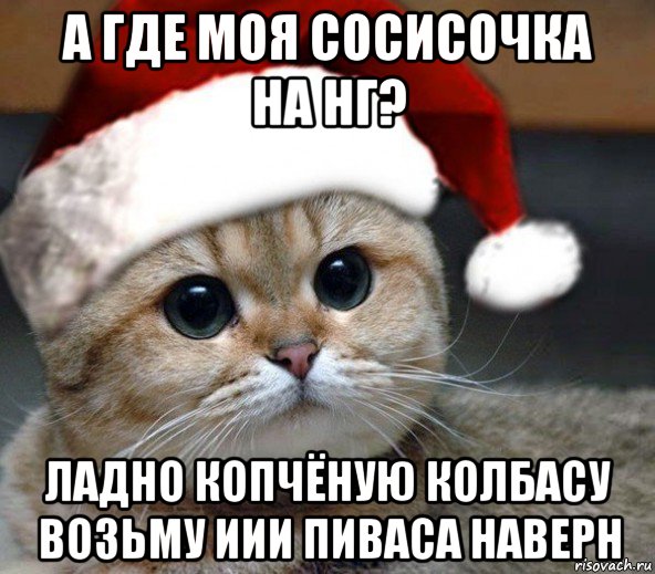 а где моя сосисочка на нг? ладно копчёную колбасу возьму иии пиваса наверн, Мем Новогодний искатель