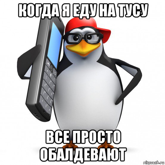 когда я еду на тусу все просто обалдевают, Мем   Пингвин звонит