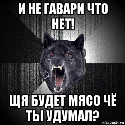 и не гавари что нет! щя будет мясо чё ты удумал?, Мем Сумасшедший волк