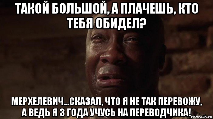 такой большой, а плачешь, кто тебя обидел? мерхелевич...сказал, что я не так перевожу, а ведь я 3 года учусь на переводчика!, Мем Я устал босс