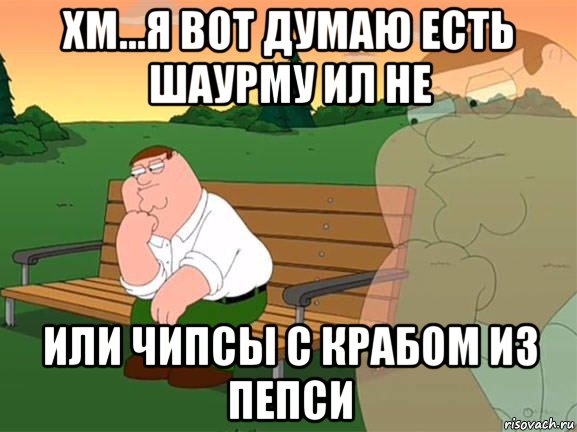 хм...я вот думаю есть шаурму ил не или чипсы с крабом из пепси, Мем Задумчивый Гриффин