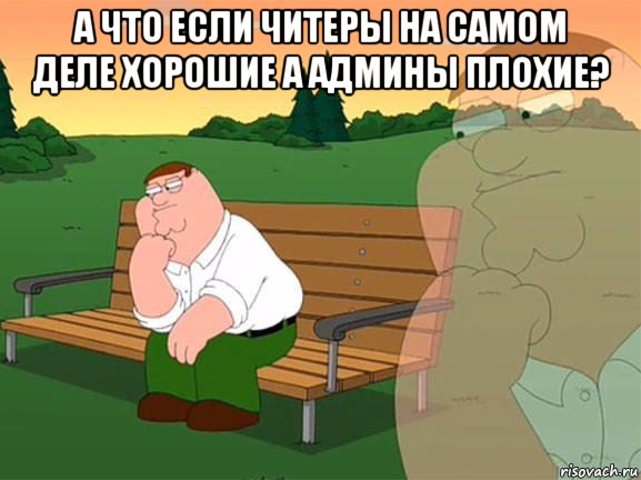 а что если читеры на самом деле хорошие а админы плохие? , Мем Задумчивый Гриффин