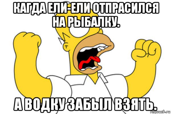 кагда ели-ели отпрасился на рыбалку. а водку забыл взять., Мем Разъяренный Гомер