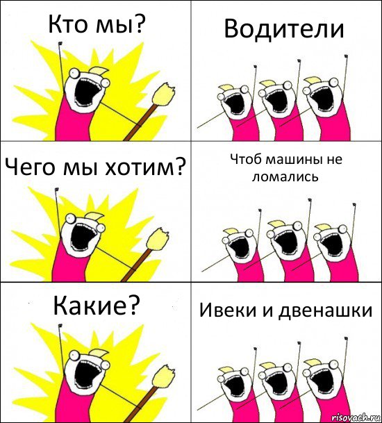 Кто мы? Водители Чего мы хотим? Чтоб машины не ломались Какие? Ивеки и двенашки, Комикс кто мы