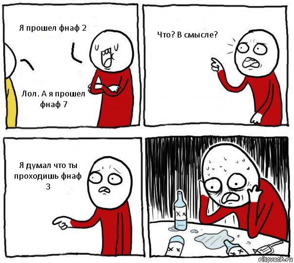 Я прошел фнаф 2 Лол. А я прошел фнаф 7 Что? В смысле? Я думал что ты проходишь фнаф 3, Комикс Но я же