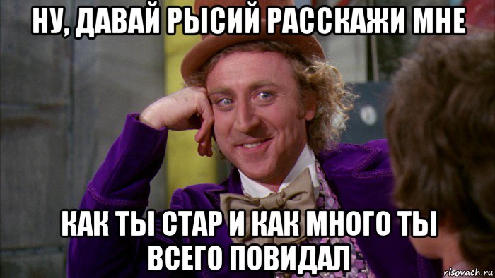 ну, давай рысий расскажи мне как ты стар и как много ты всего повидал, Мем Ну давай расскажи (Вилли Вонка)