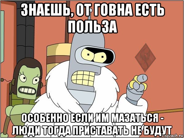 знаешь, от говна есть польза особенно если им мазаться - люди тогда приставать не будут, Мем ОР Бендер