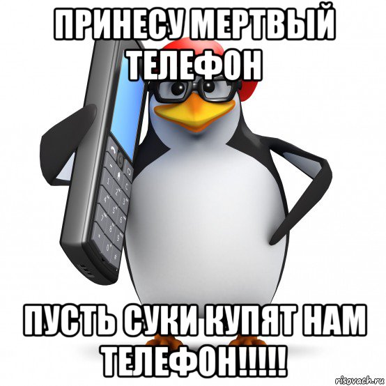 принесу мертвый телефон пусть суки купят нам телефон!!!!!, Мем   Пингвин звонит