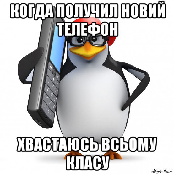 когда получил новий телефон хвастаюсь всьому класу, Мем   Пингвин звонит