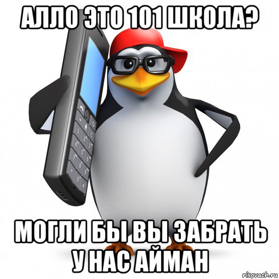 алло это 101 школа? могли бы вы забрать у нас айман, Мем   Пингвин звонит