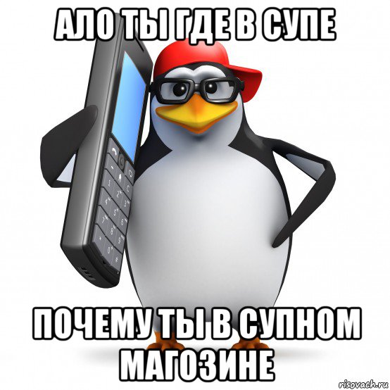 ало ты где в супе почему ты в супном магозине, Мем   Пингвин звонит