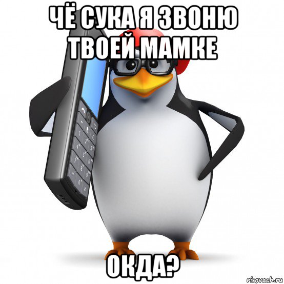 чё сука я звоню твоей мамке окда?, Мем   Пингвин звонит