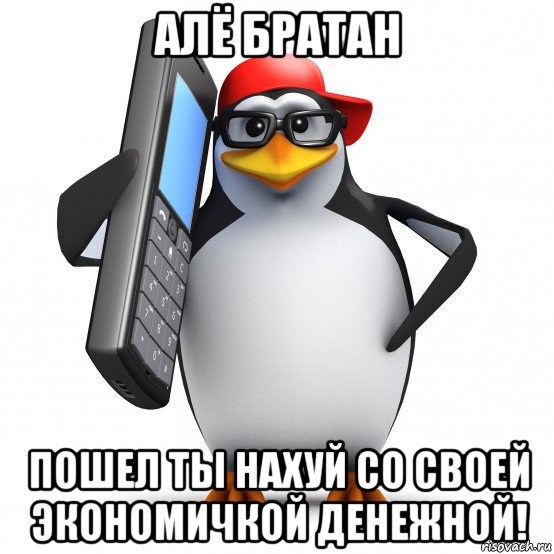 алё братан пошел ты нахуй со своей экономичкой денежной!, Мем   Пингвин звонит