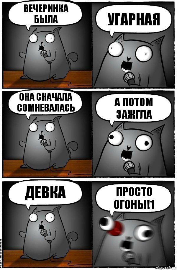 вечеринка была угарная она сначала сомневалась а потом зажгла девка просто ОГОНЬ!!1, Комикс  Стендап-кот