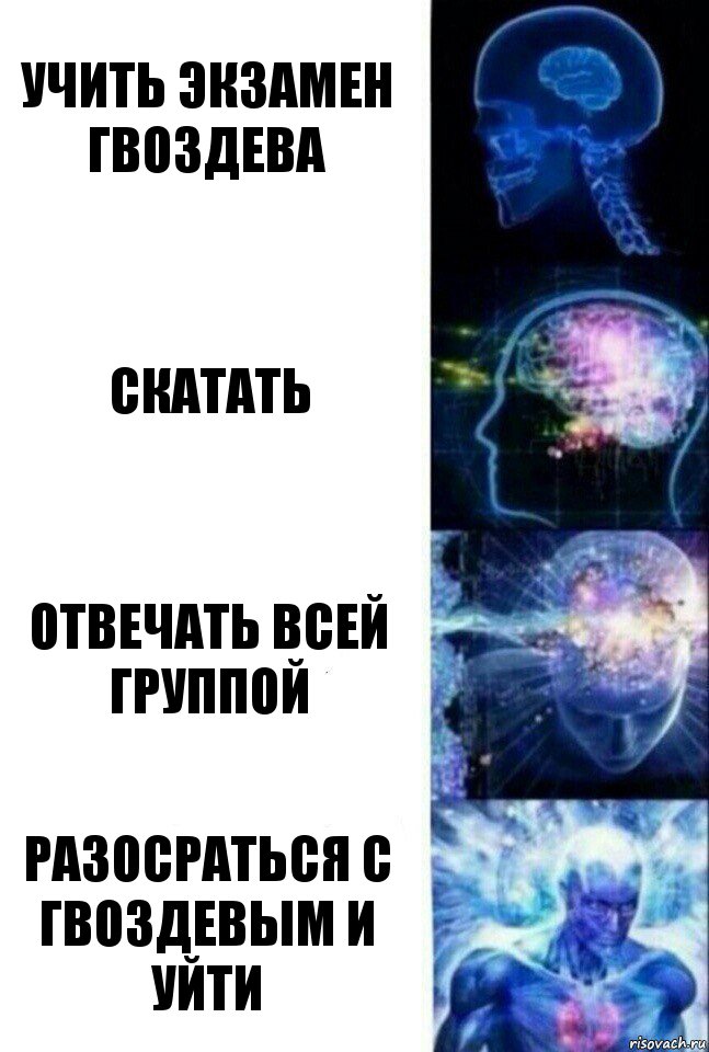 Учить экзамен Гвоздева Скатать Отвечать всей группой Разосраться с Гвоздевым и уйти, Комикс  Сверхразум