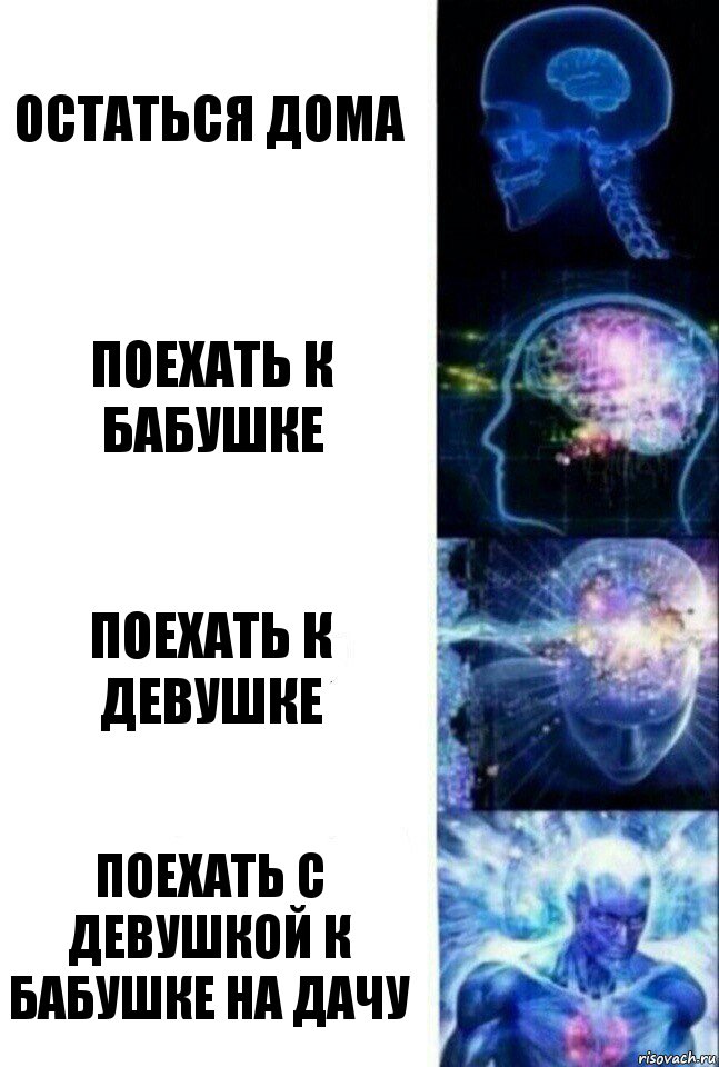 Остаться дома Поехать к бабушке Поехать к девушке Поехать с девушкой к бабушке на дачу, Комикс  Сверхразум