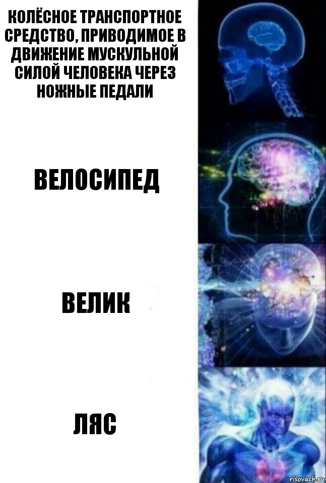 колёсное транспортное средство, приводимое в движение мускульной силой человека через ножные педали ВЕЛОСИПЕД ВЕЛИК ЛЯС, Комикс  Сверхразум