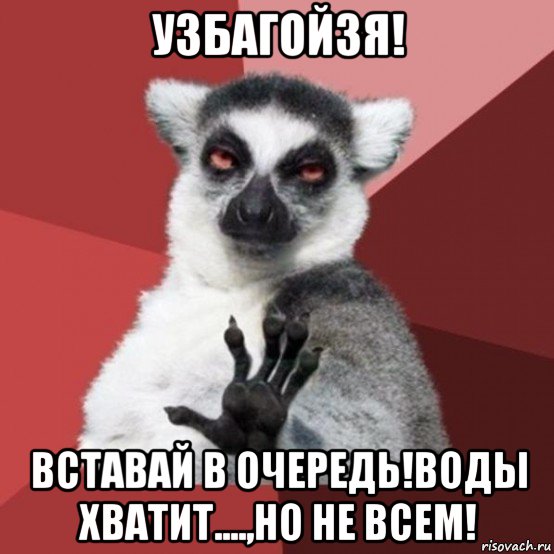 узбагойзя! вставай в очередь!воды хватит....,но не всем!, Мем Узбагойзя