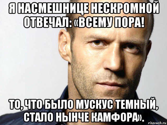 я насмешнице нескромной отвечал: «всему пора! то, что было мускус темный, стало нынче камфора»., Мем Джейсон Стэтхэм