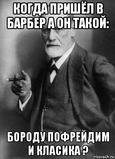 когда пришёл в барбер а он такой: бороду пофрейдим и класика ?, Мем    Фрейд