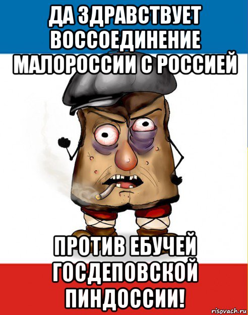да здравствует воссоединение малороссии с россией против ебучей госдеповской пиндоссии!