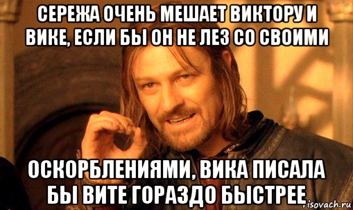 сережа очень мешает виктору и вике, если бы он не лез со своими оскорблениями, вика писала бы вите гораздо быстрее, Мем Нельзя просто так взять и (Боромир мем)