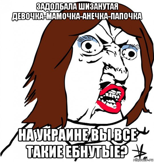 задолбала шизанутая девочка-мамочка-анечка-папочка на украине вы все такие ебнутые?, Мем Ну почему (девушка)