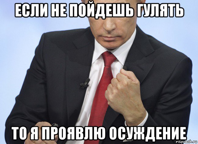 если не пойдешь гулять то я проявлю осуждение, Мем Путин показывает кулак