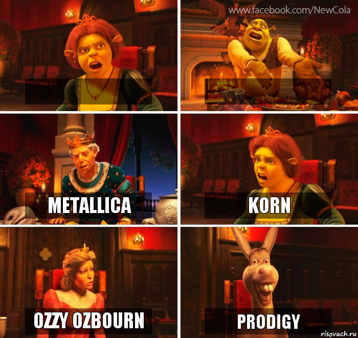   Metallica Korn Ozzy Ozbourn Prodigy, Комикс Шрек-Осел Мем-генератор NewCola