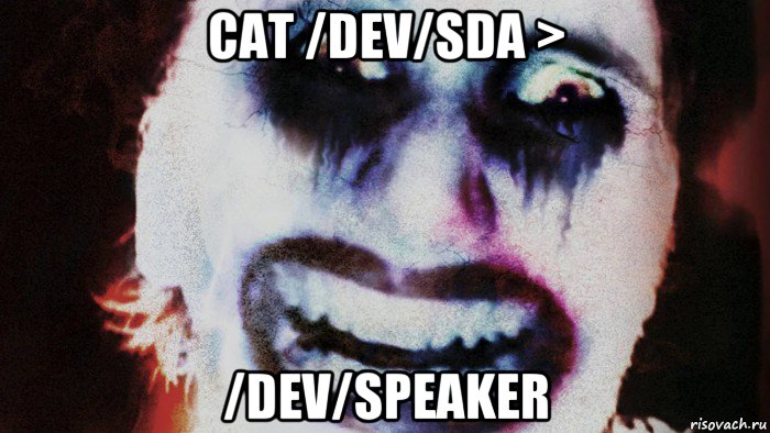 cat /dev/sda > /dev/speaker