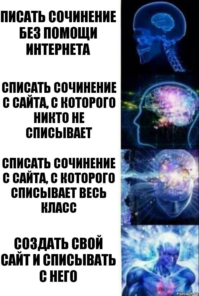 Писать сочинение без помощи интернета Списать сочинение с сайта, с которого никто не списывает Списать сочинение с сайта, с которого списывает весь класс Создать свой сайт и списывать с него, Комикс  Сверхразум