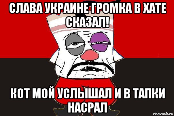 слава украине громка в хате сказал! кот мой услышал и в тапки насрал