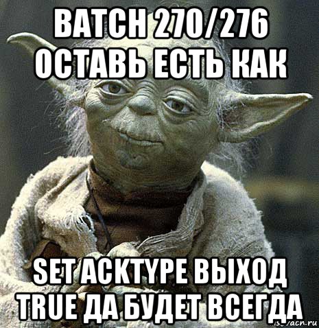 batch 270/276 оставь есть как set acktype выход true да будет всегда, Мем йода