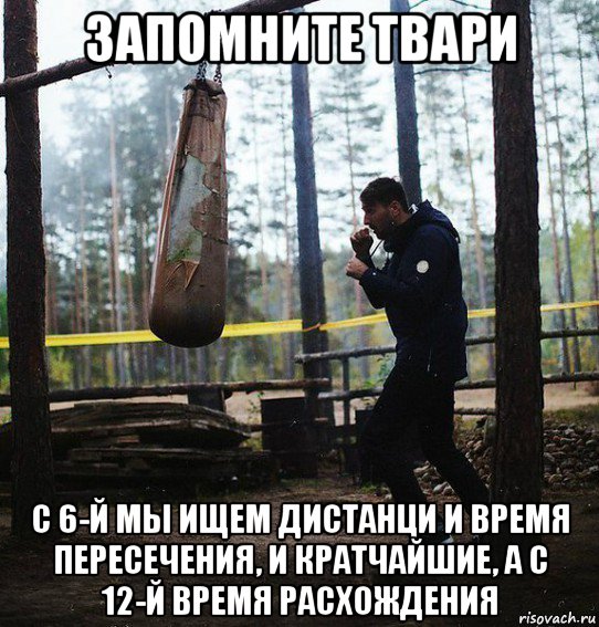 запомните твари с 6-й мы ищем дистанци и время пересечения, и кратчайшие, а с 12-й время расхождения, Мем Запомните твари
