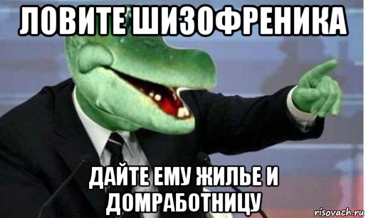 ловите шизофреника дайте ему жилье и домработницу, Мем Крокодил Гена политик