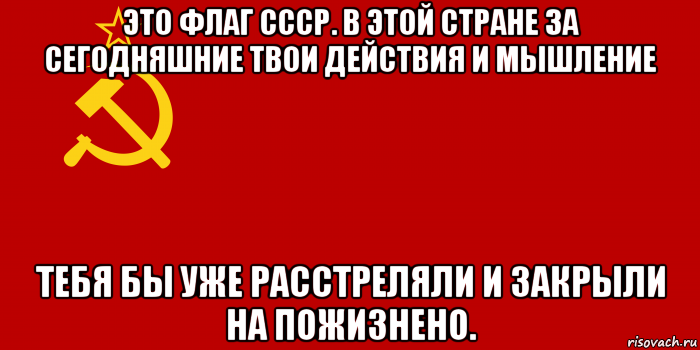 это флаг ссср. в этой стране за сегодняшние твои действия и мышление тебя бы уже расстреляли и закрыли на пожизнено., Мем Флаг СССР 1936-1955