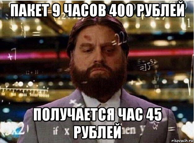 пакет 9 часов 400 рублей получается час 45 рублей