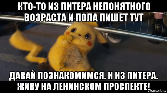 кто-то из питера непонятного возраста и пола пишет тут давай познакомимся. и из питера. живу на ленинском проспекте!
