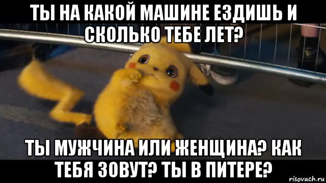 ты на какой машине ездишь и сколько тебе лет? ты мужчина или женщина? как тебя зовут? ты в питере?