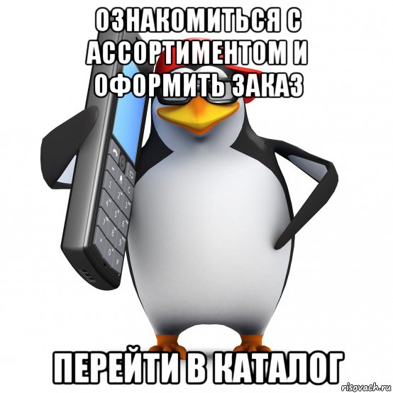 ознакомиться с ассортиментом и оформить заказ перейти в каталог, Мем   Пингвин звонит