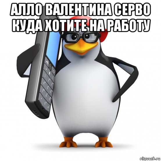 алло валентина серво куда хотите на работу , Мем   Пингвин звонит