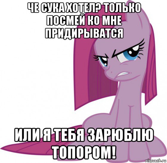 че сука хотел? только посмей ко мне придирыватся или я тебя зарюблю топором!, Мем Пинкамина-пай